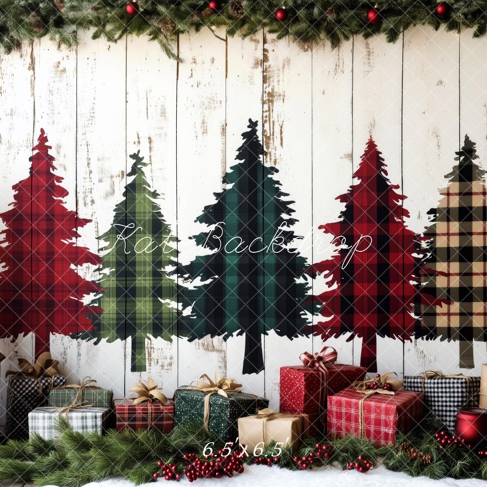 Kate Christmas Plaid Trees Gifts Backdrop Designed by Patty Robert -UK