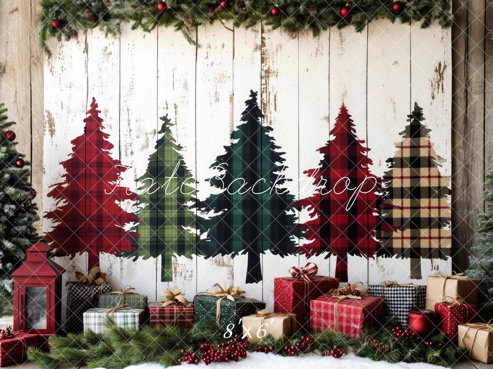 Kate Christmas Plaid Trees Gifts Backdrop Designed by Patty Robert -UK