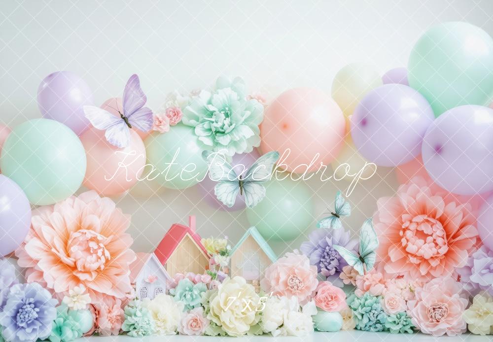 Kate Spring Pastel Balloons Flowers Butterflies Backdrop Designed by Patty Robert -UK