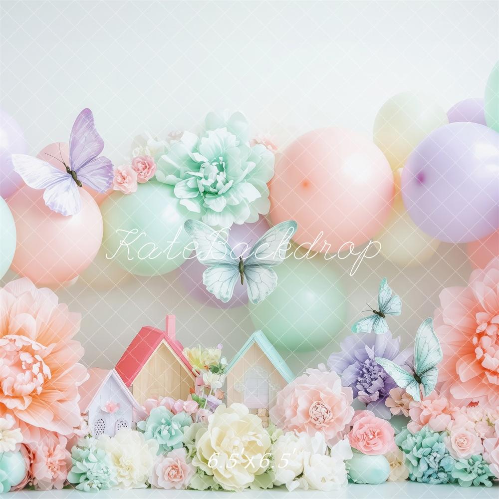 Kate Spring Pastel Balloons Flowers Butterflies Backdrop Designed by Patty Robert -UK