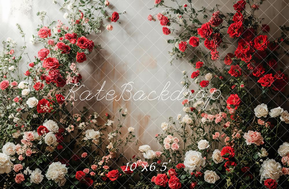 Kate Romantic Flower Roses White Wall Backdrop Designed by Emetselch -UK