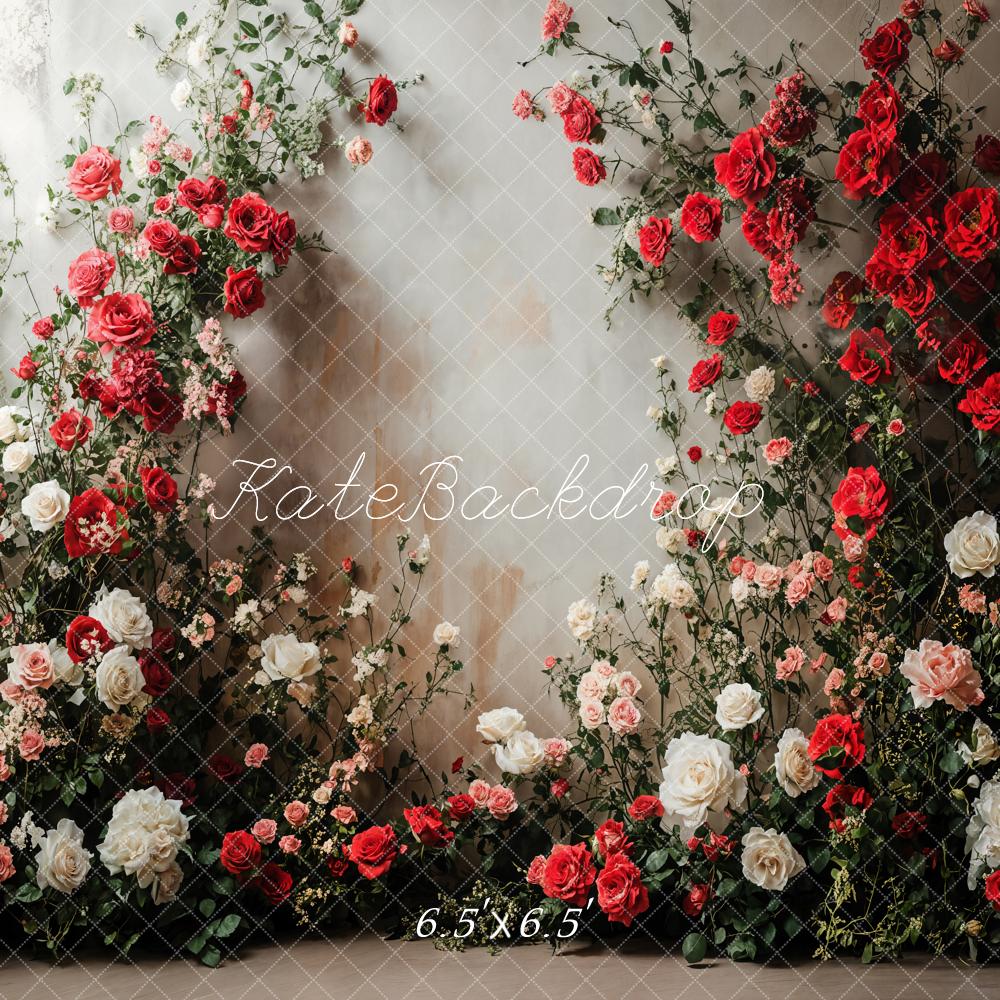 Kate Romantic Flower Roses White Wall Backdrop Designed by Emetselch -UK