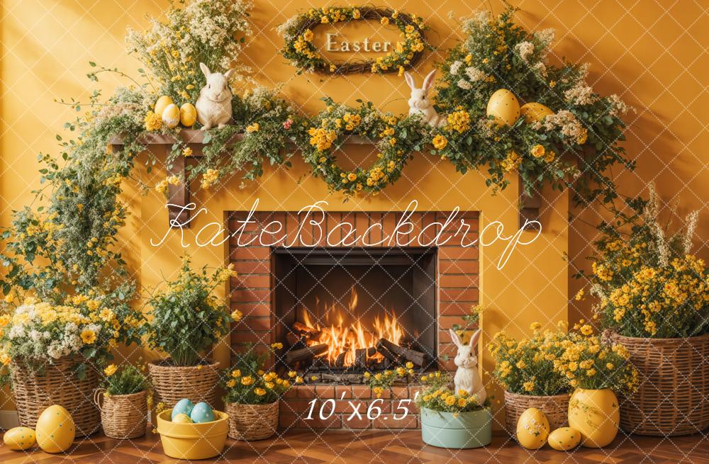 Lightning Deals Kate Easter Floral Yellow Fireplace Eggs Backdrop Designed by Emetselch -UK