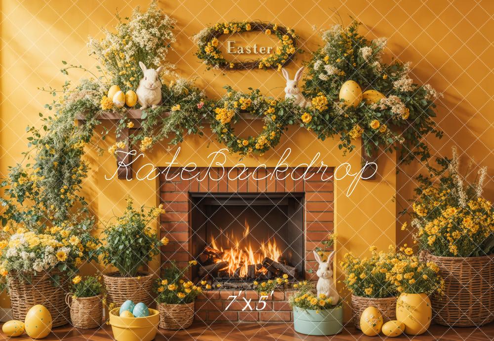 Lightning Deals Kate Easter Floral Yellow Fireplace Eggs Backdrop Designed by Emetselch