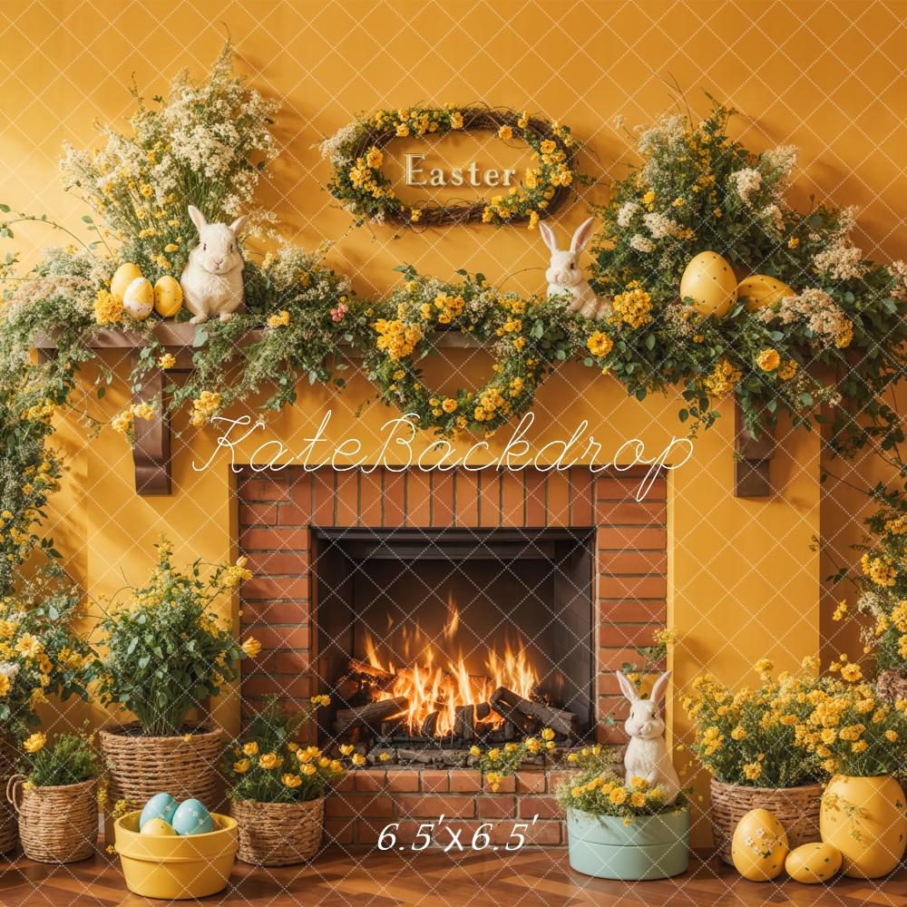 Lightning Deals Kate Easter Floral Yellow Fireplace Eggs Backdrop Designed by Emetselch