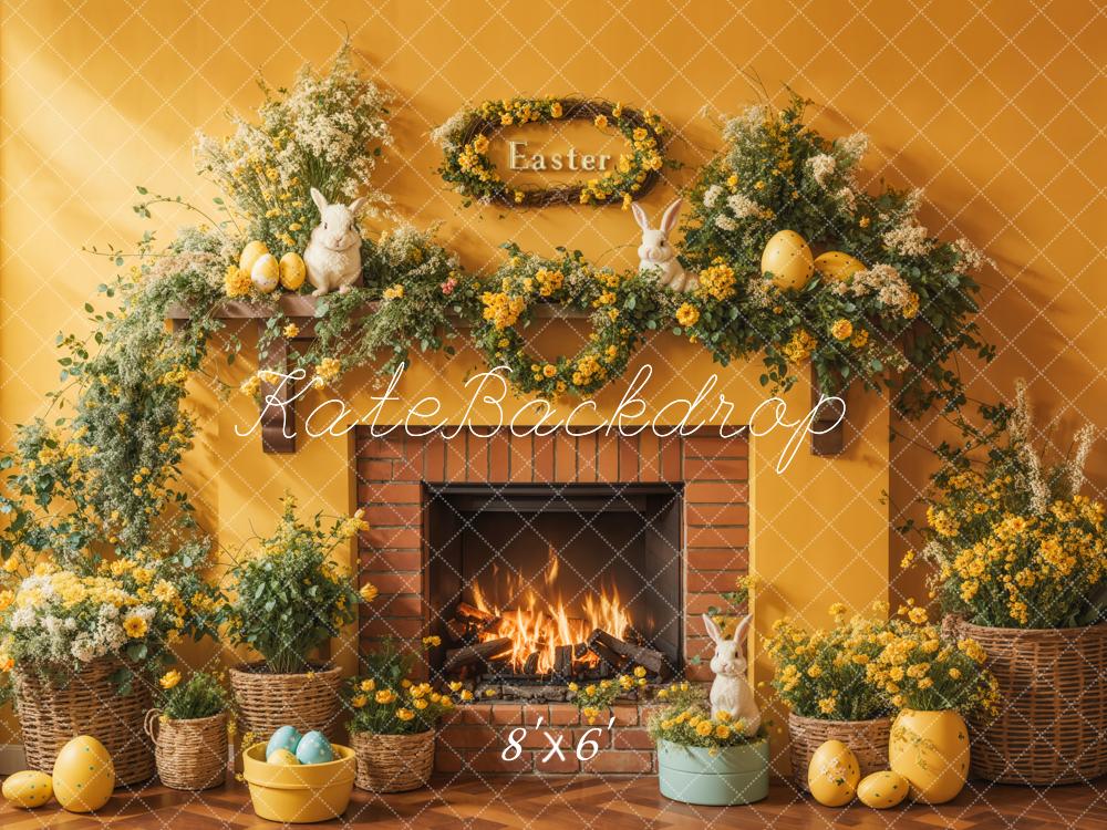 Lightning Deals Kate Easter Floral Yellow Fireplace Eggs Backdrop Designed by Emetselch -UK