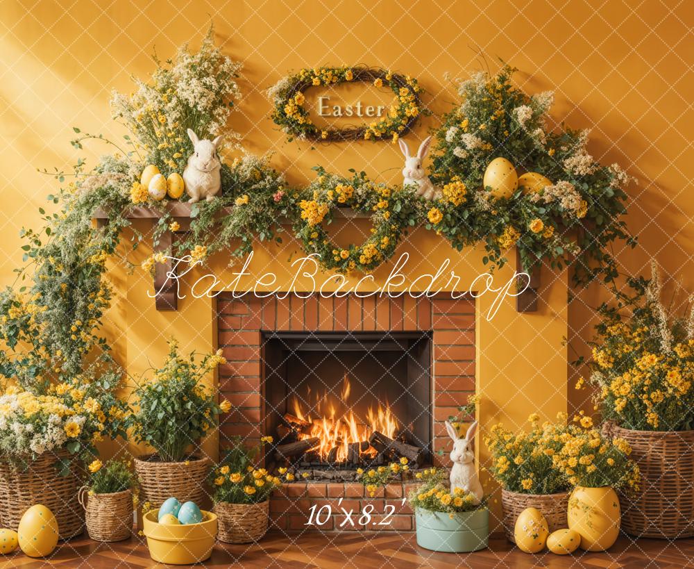 Lightning Deals Kate Easter Floral Yellow Fireplace Eggs Backdrop Designed by Emetselch -UK