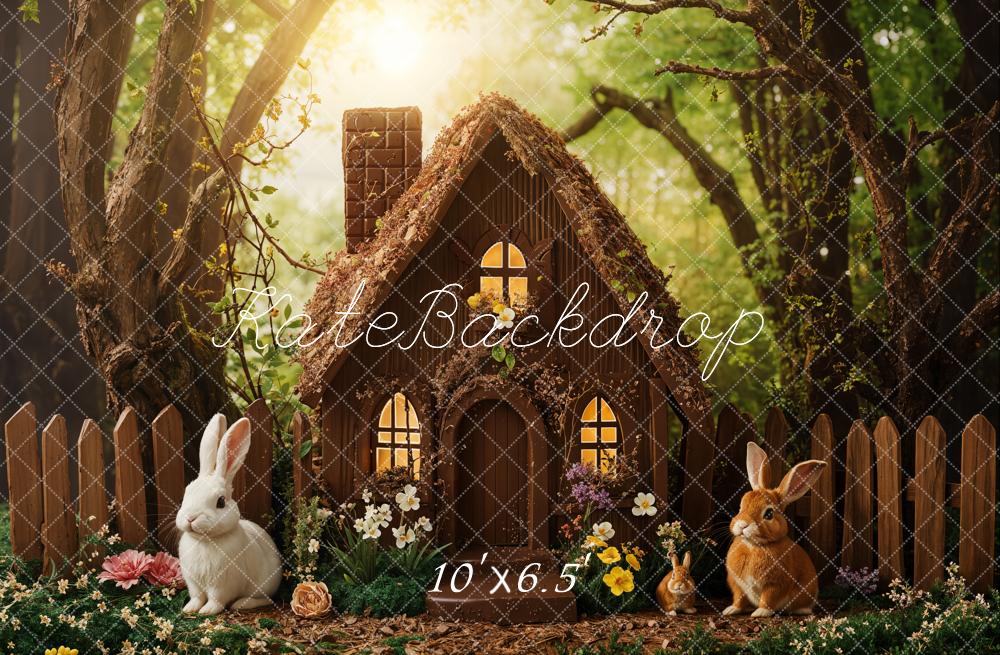 Lightning Deals Kate Easter Forest Bunny Cottage Backdrop Designed by Emetselch -UK