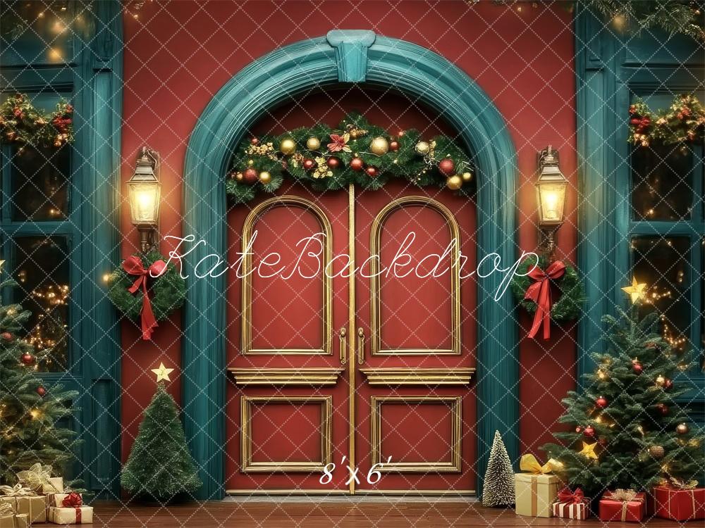 Kate Christmas Double Door Red Blue Backdrop Designed by Lidia Redekopp -UK