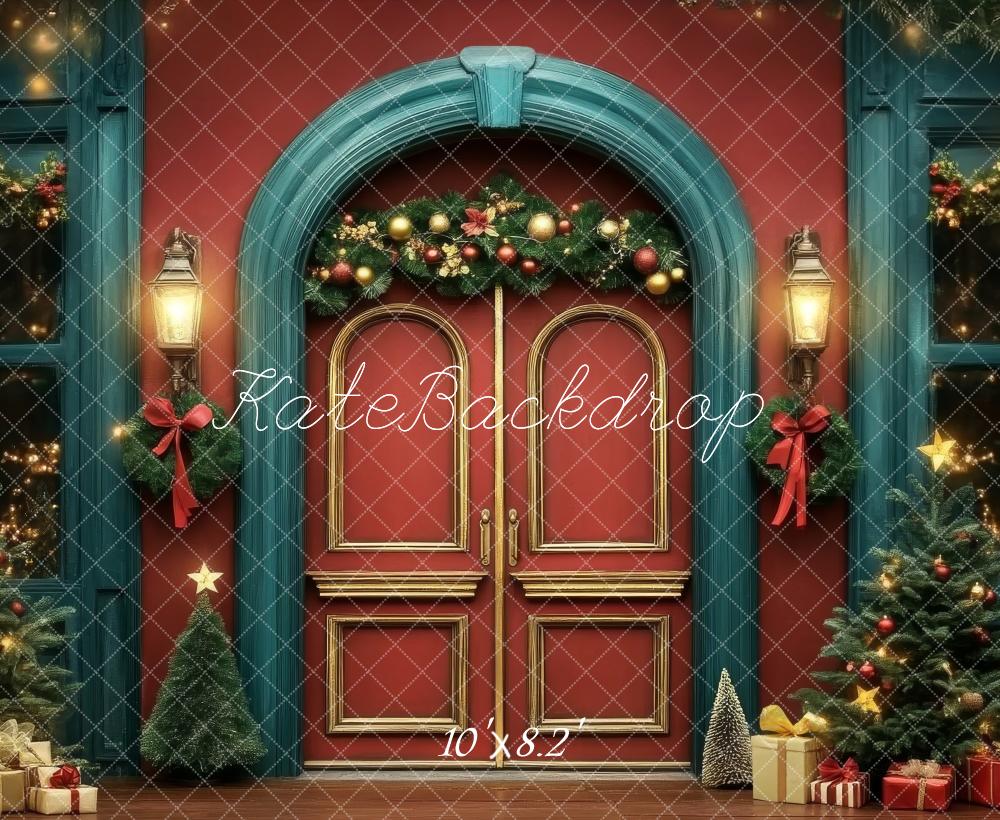 Kate Christmas Double Door Red Blue Backdrop Designed by Lidia Redekopp -UK