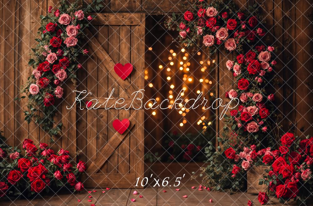 Lightning Deals Kate Valentine's Day Flower Arch Barn Door Backdrop Designed by Emetselch -UK