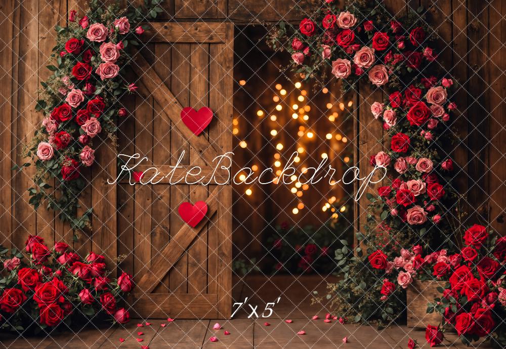 Lightning Deals Kate Valentine's Day Flower Arch Barn Door Backdrop Designed by Emetselch -UK