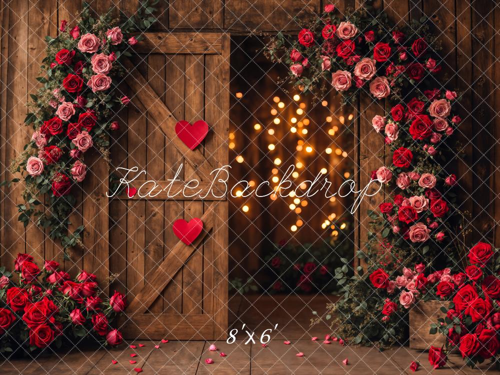 Lightning Deals Kate Valentine's Day Flower Arch Barn Door Backdrop Designed by Emetselch -UK