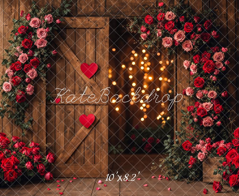 Lightning Deals Kate Valentine's Day Flower Arch Barn Door Backdrop Designed by Emetselch -UK