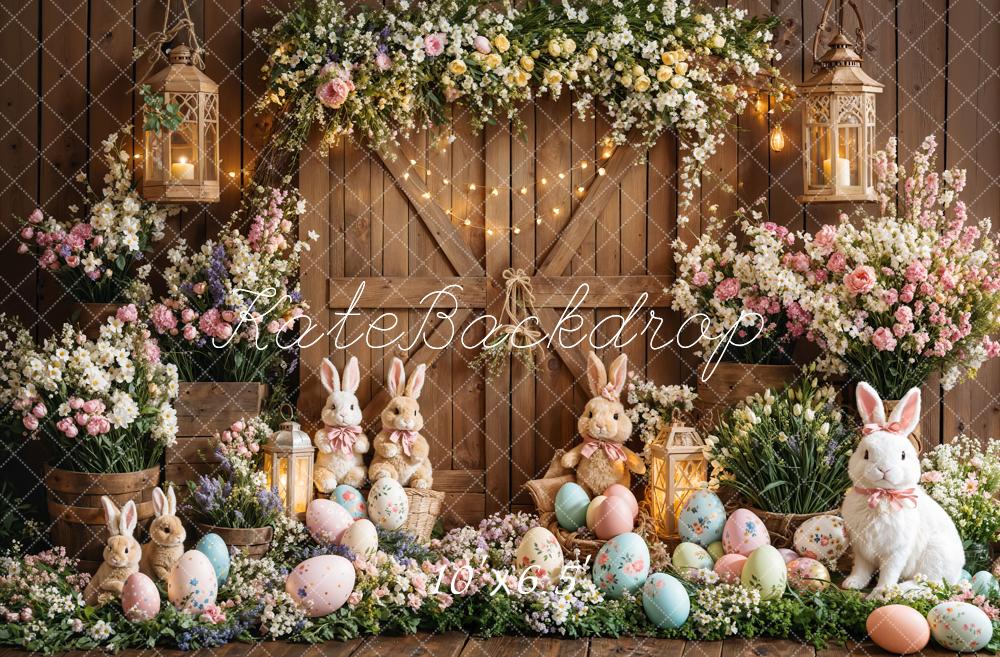 Lightning Deals Kate Easter Bunny Floral Eggs Wood Backdrop Designed by Emetselch -UK