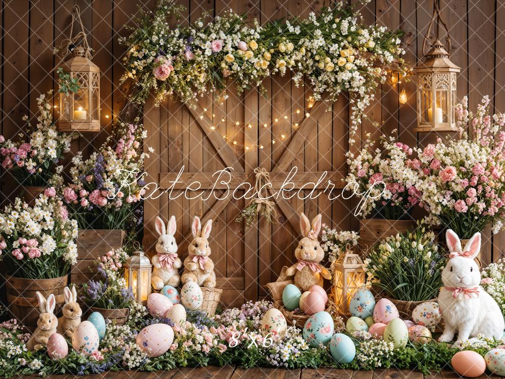 Lightning Deals Kate Easter Bunny Floral Eggs Wood Backdrop Designed by Emetselch -UK