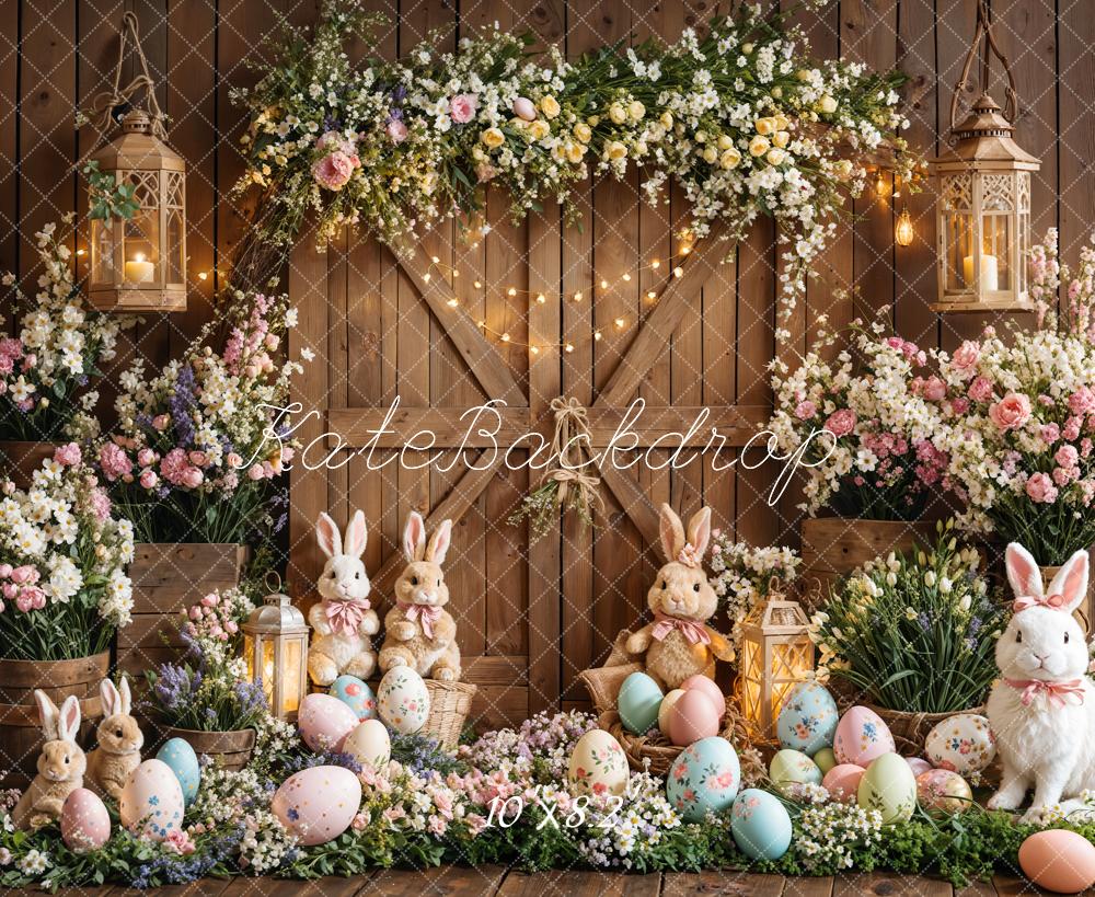 Lightning Deals Kate Easter Bunny Floral Eggs Wood Backdrop Designed by Emetselch -UK