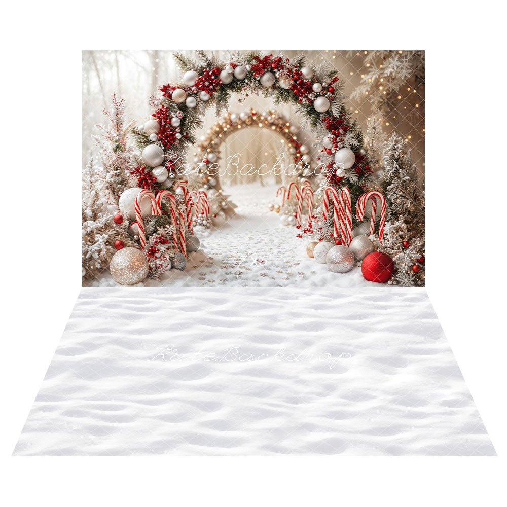 Lightning Deals Kate Christmas Candy Cane Arch Snow Backdrop+Winter Snow Floor Backdrop