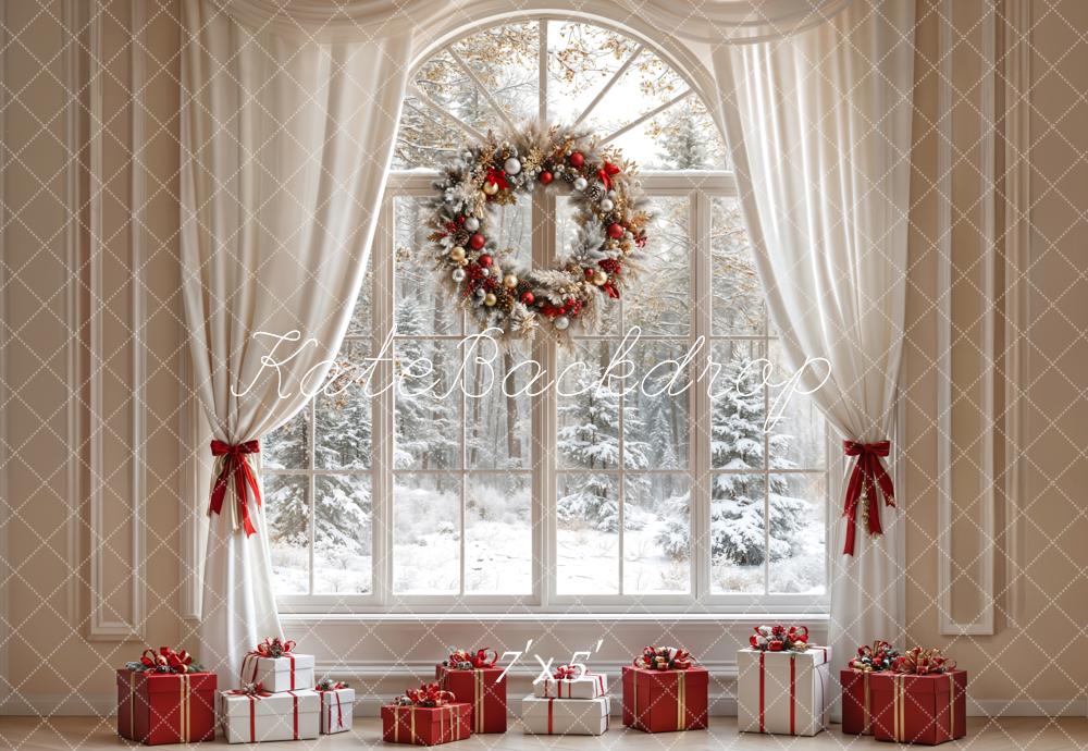 Lightning Deals Kate Christmas White Curtain Wreath Window Backdrop Designed by Emetselch -UK