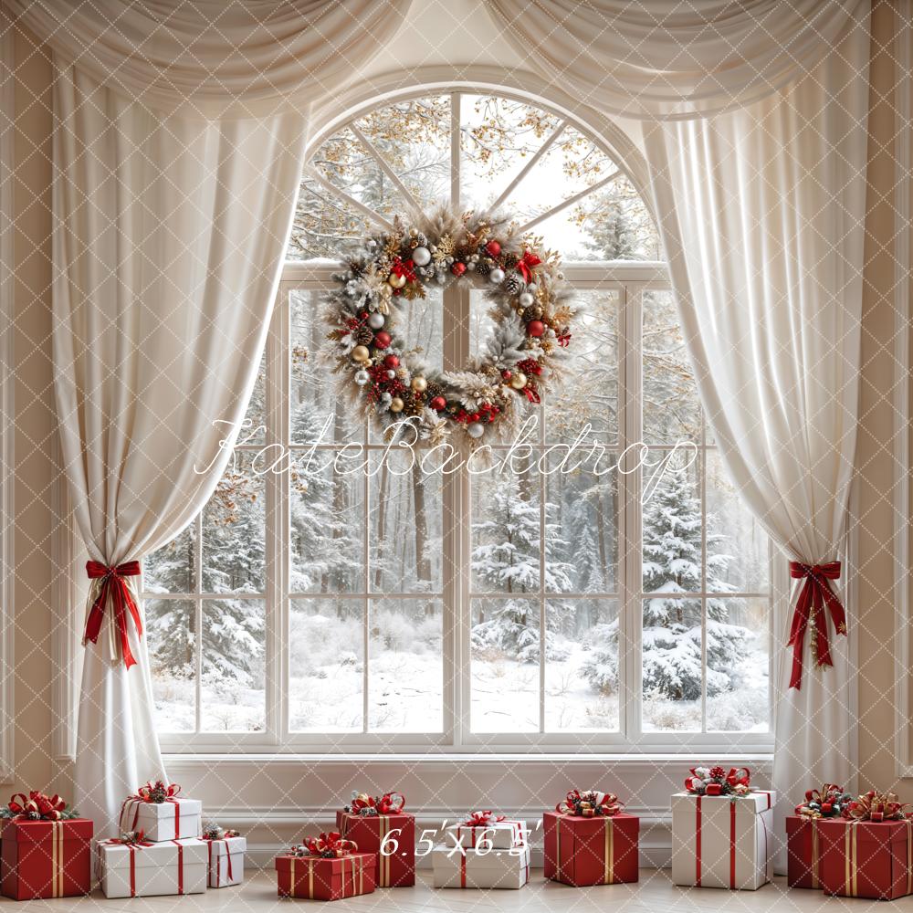 Lightning Deals Kate Christmas White Curtain Wreath Window Backdrop Designed by Emetselch -UK