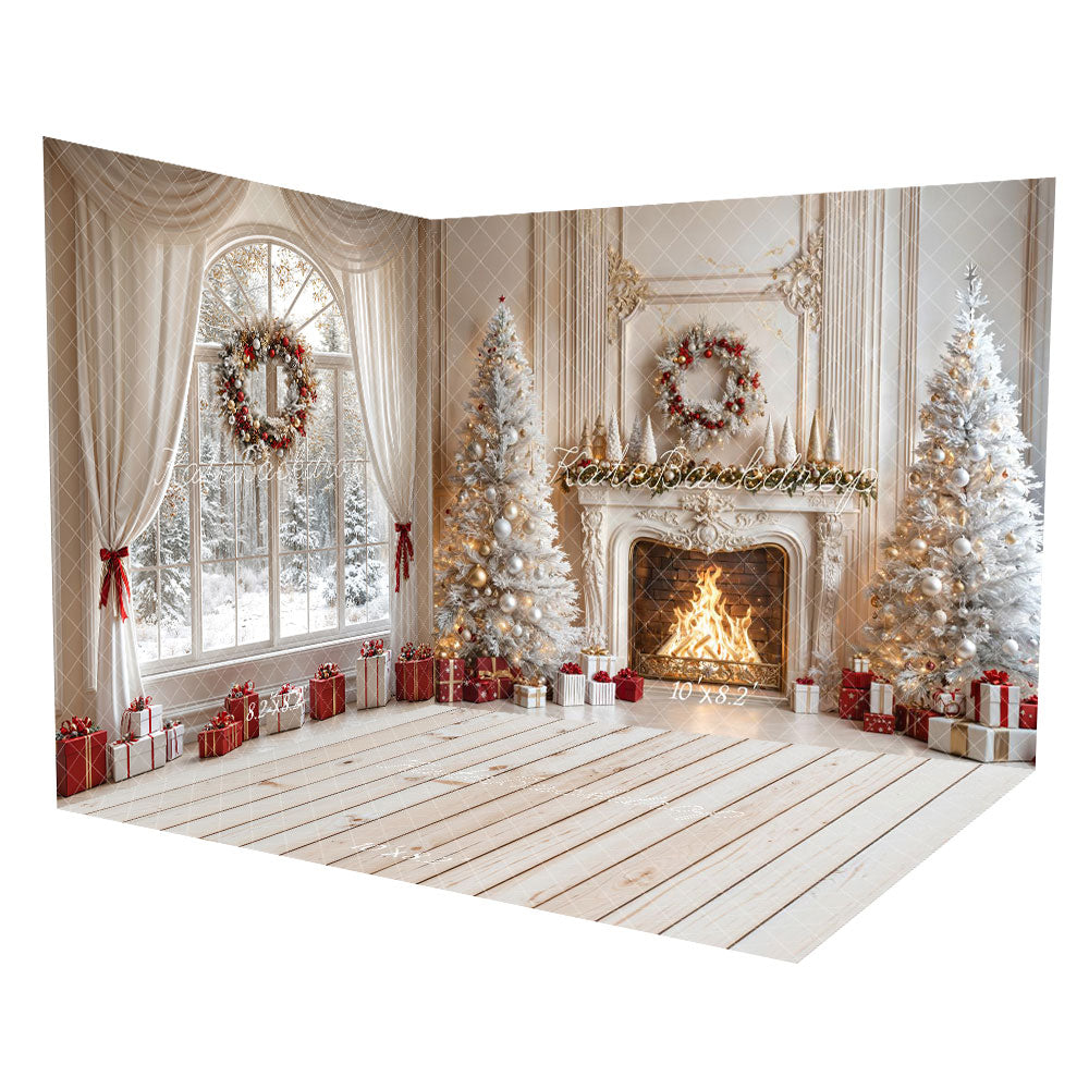 Kate Christmas Fireplace White Trees Gifts Room Set -UK