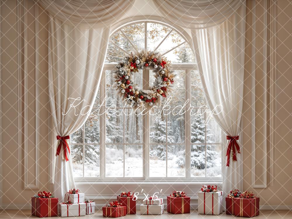 Lightning Deals Kate Christmas White Curtain Wreath Window Backdrop Designed by Emetselch -UK