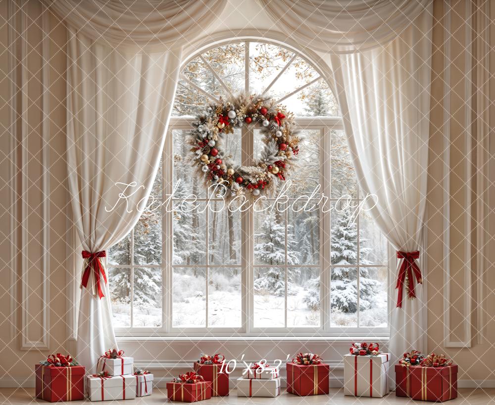 Lightning Deals Kate Christmas White Curtain Wreath Window Backdrop Designed by Emetselch -UK