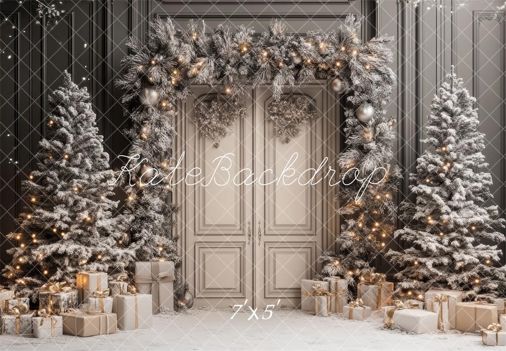 Kate Christmas Tree Retro Door Snowy Backdrop Designed by Lidia Redekopp -UK