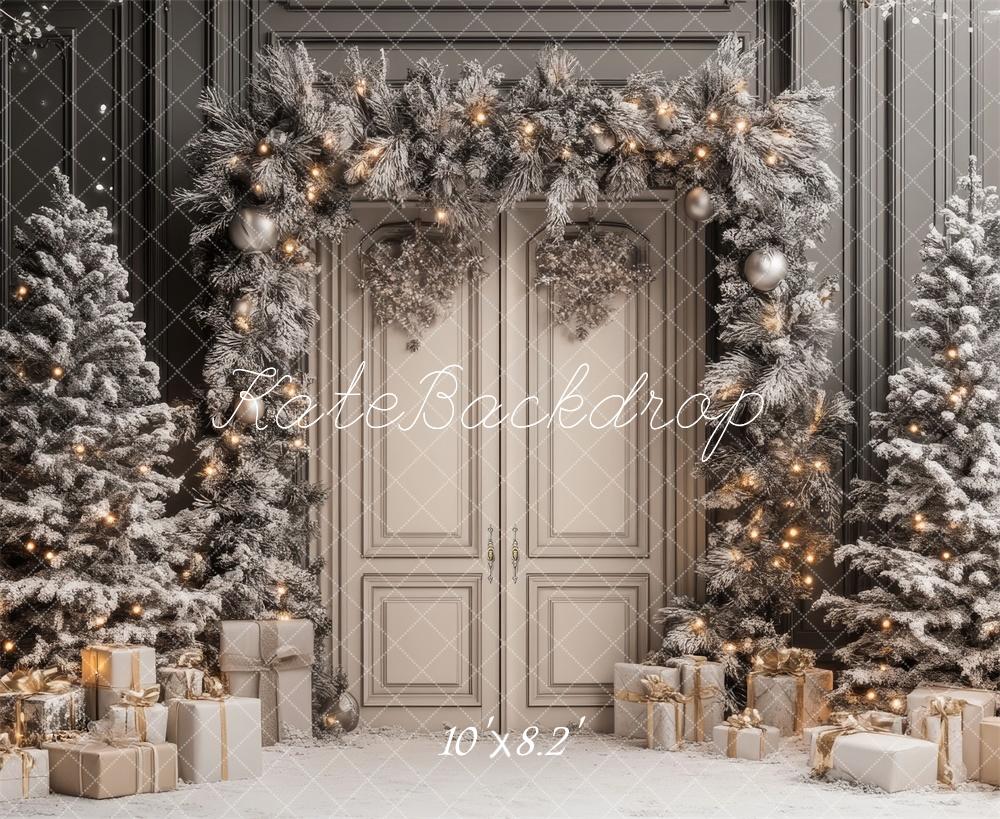 Kate Christmas Tree Retro Door Snowy Backdrop Designed by Lidia Redekopp -UK