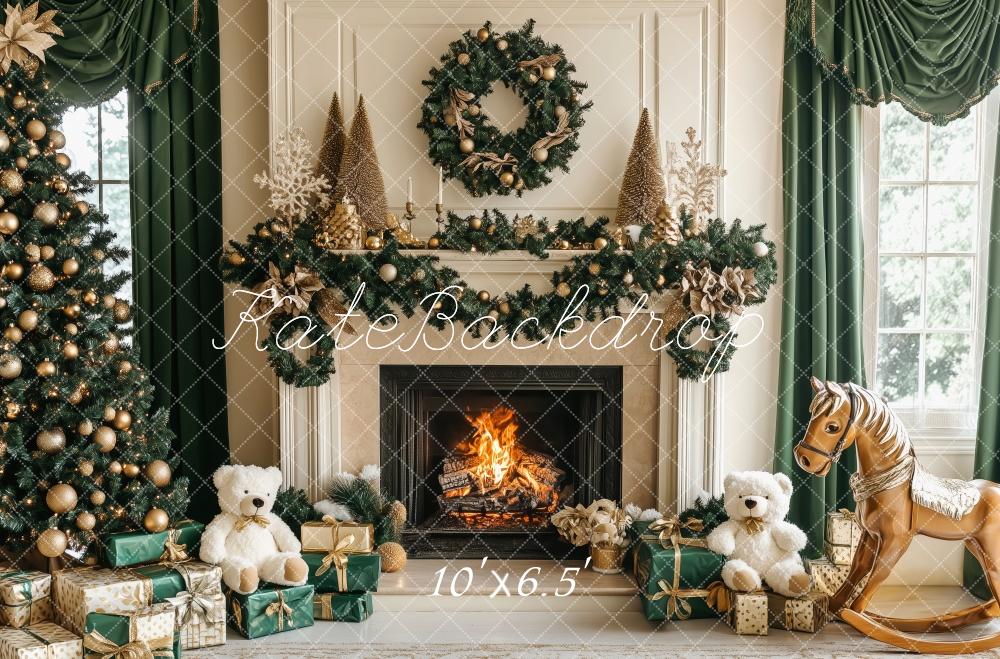 Lightning Deals Kate Christmas Tree Fireplace Teddy Bears Backdrop Designed by Patty Robert -UK