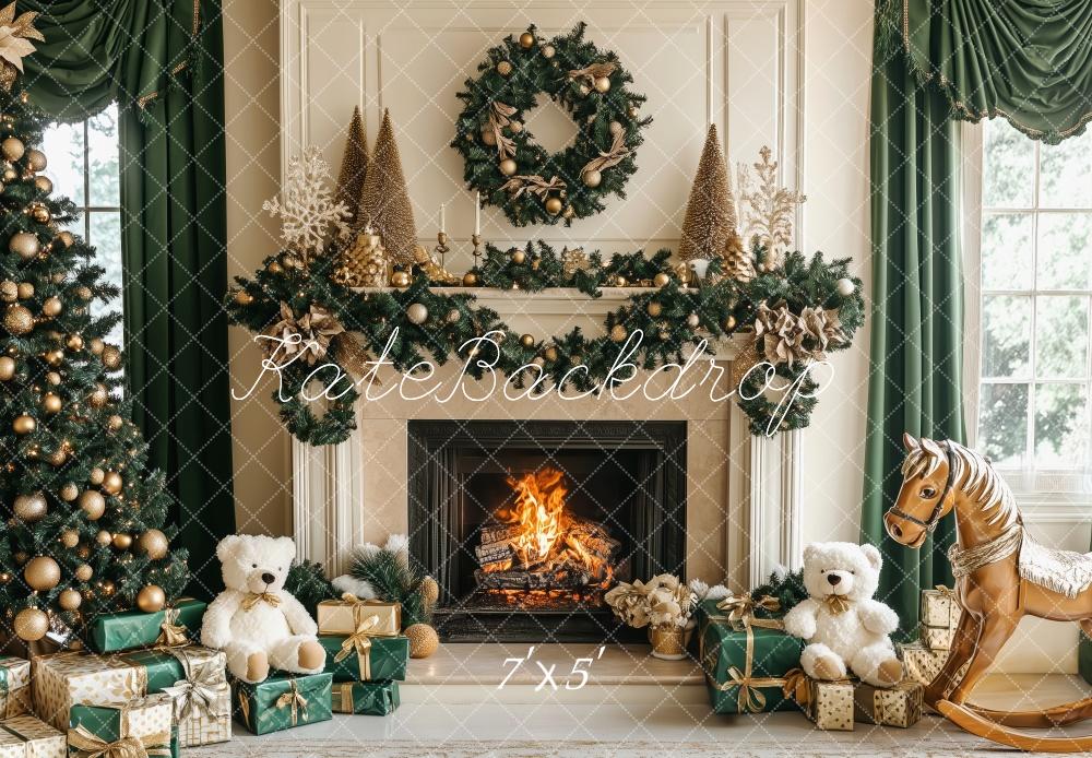 Lightning Deals Kate Christmas Tree Fireplace Teddy Bears Backdrop Designed by Patty Robert -UK