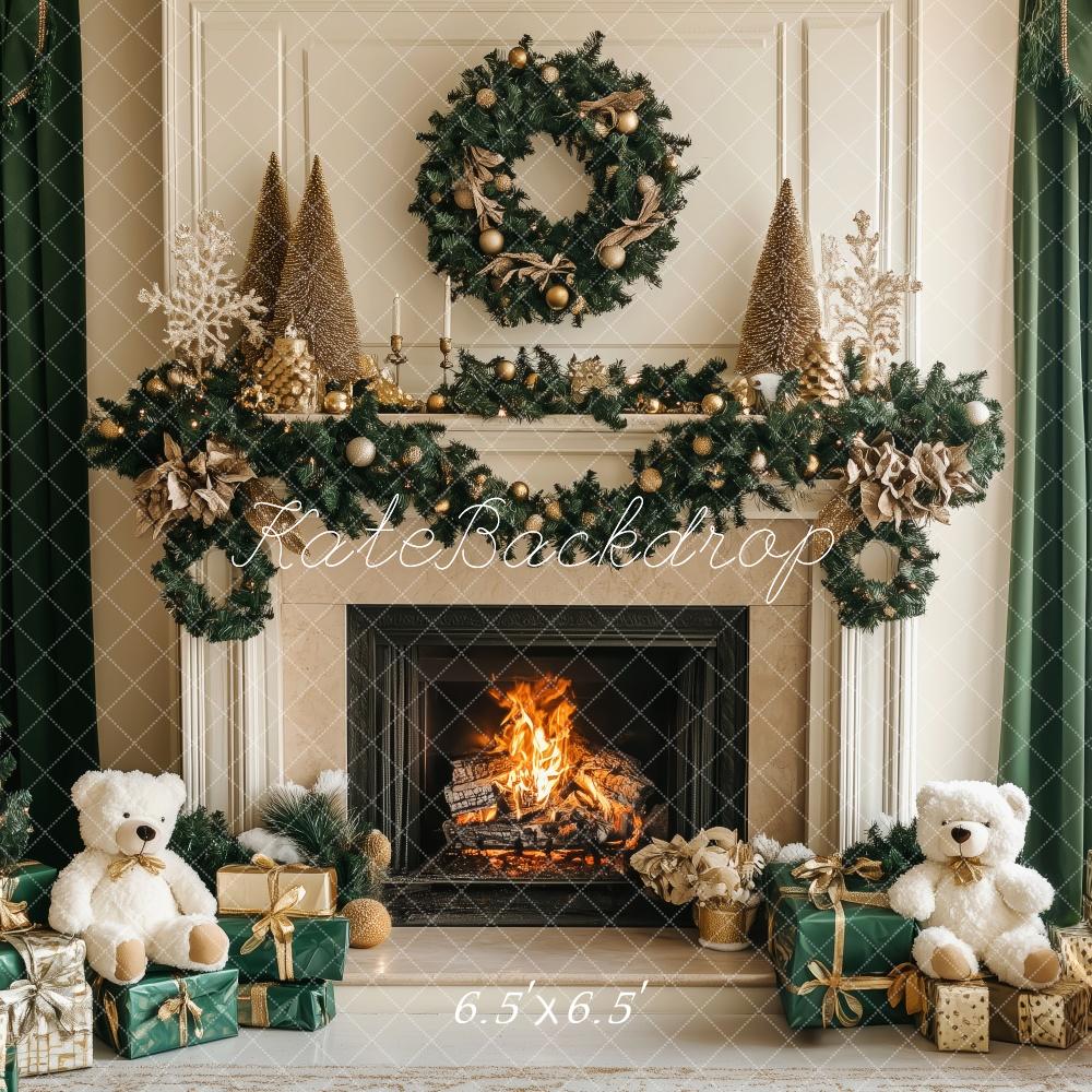 Lightning Deals Kate Christmas Tree Fireplace Teddy Bears Backdrop Designed by Patty Robert -UK