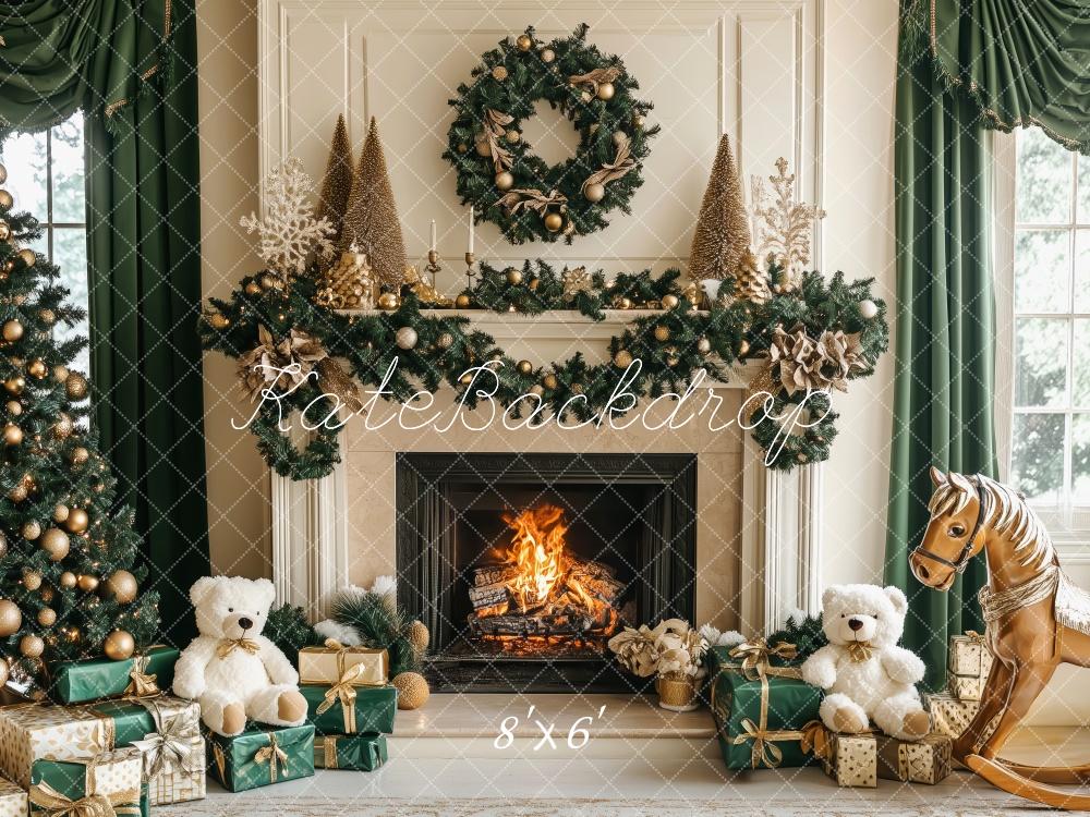 Lightning Deals Kate Christmas Tree Fireplace Teddy Bears Backdrop Designed by Patty Robert -UK