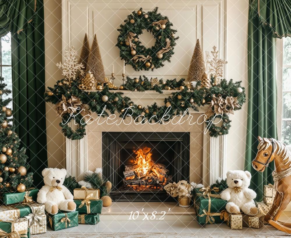 Lightning Deals Kate Christmas Tree Fireplace Teddy Bears Backdrop Designed by Patty Robert -UK