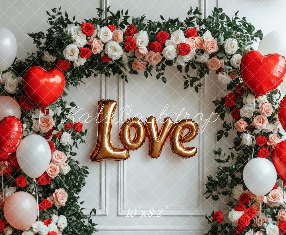 Lightning Deals Kate Valentine's Day Love Balloon Flower Arch Backdrop Designed by Patty Robert -UK