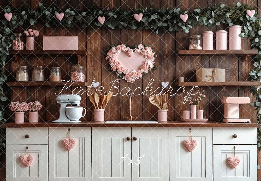 Kate Valentine's Day Pink Kitchen Hearts Backdrop Designed by Patty Robert -UK