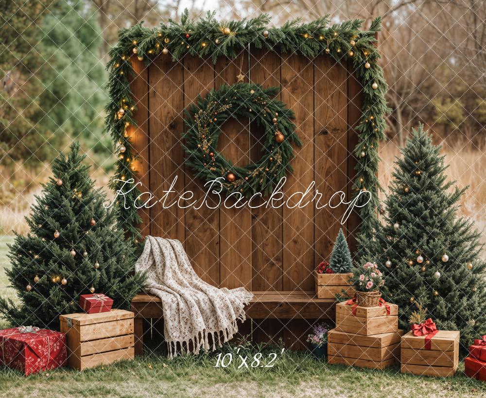 On Sale Kate Christmas Forest Rustic Wooden Barn Backdrop Designed by Emetselch -UK