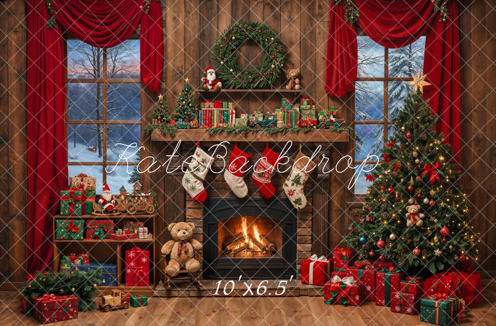 Lightning Deals Kate Christmas Tree Fireplace Wooden Backdrop Designed by Emetselch -UK