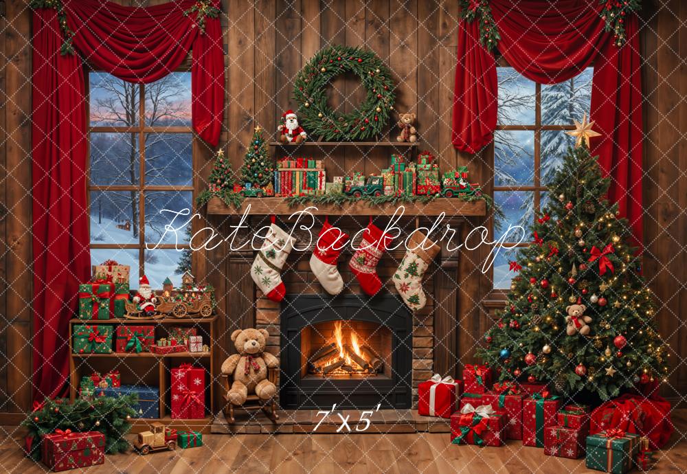 Lightning Deals Kate Christmas Tree Fireplace Wooden Backdrop Designed by Emetselch