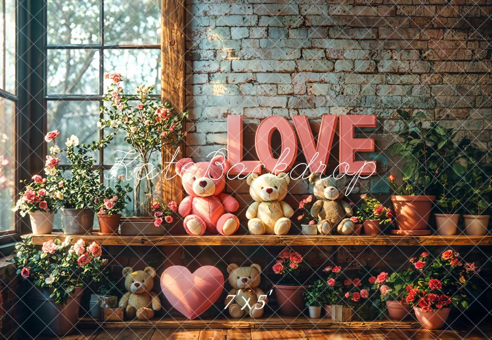 Kate Valentine Love Teddy Bear Floral Backdrop Designed by Emetselch -UK