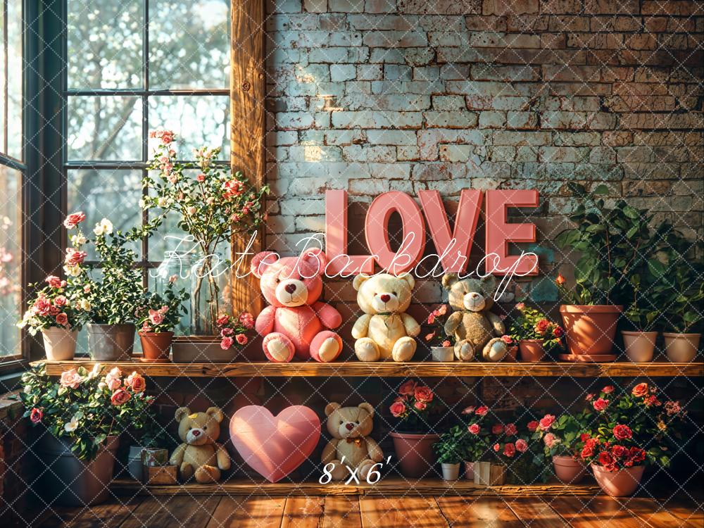 Kate Valentine Love Teddy Bear Floral Backdrop Designed by Emetselch -UK