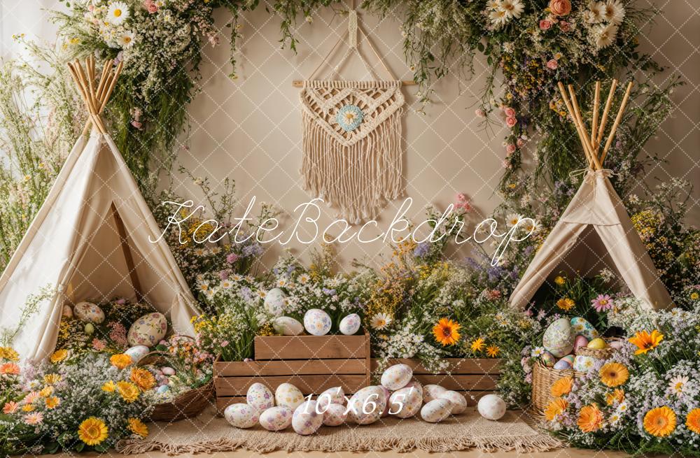 On Sale Kate Easter Boho Floral Teepee Eggs Backdrop Designed by Emetselch -UK