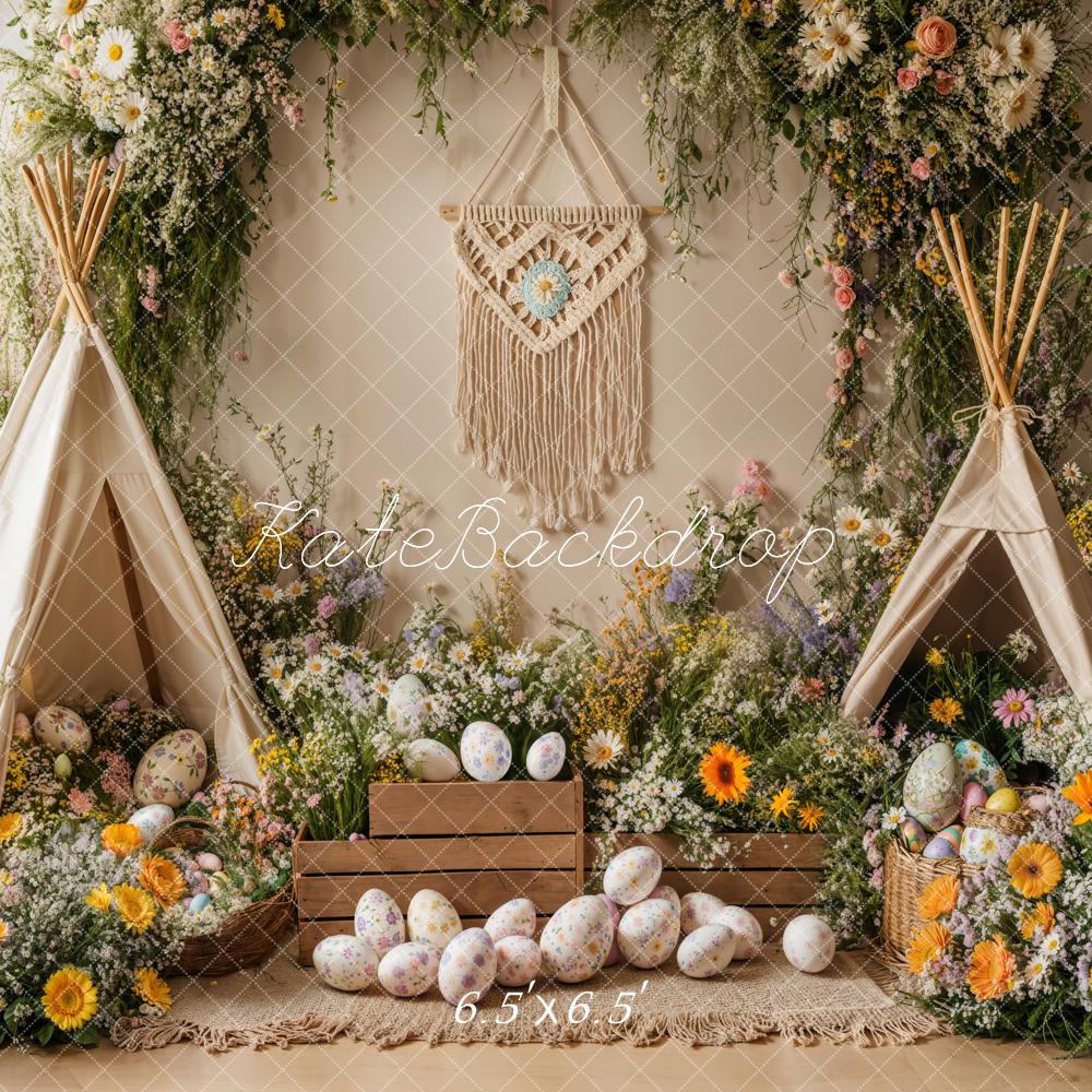 On Sale Kate Easter Boho Floral Teepee Eggs Backdrop Designed by Emetselch -UK