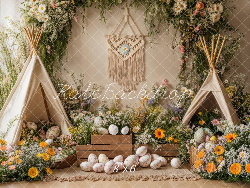 Kate Easter Boho Floral Teepee Eggs Backdrop Designed by Emetselch