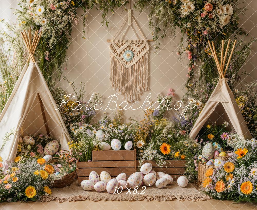 On Sale Kate Easter Boho Floral Teepee Eggs Backdrop Designed by Emetselch -UK