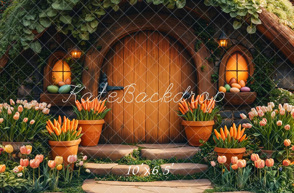 Kate Easter Hobbit House Tulips Carrots Backdrop Designed by Emetselch -UK