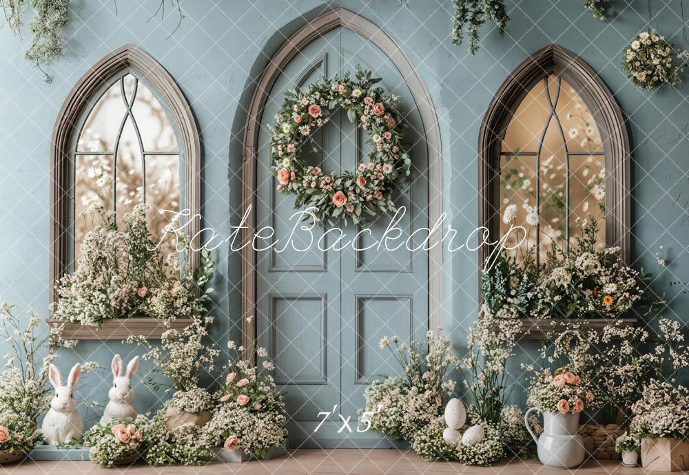 Kate Easter Bunny Floral Blue Door Backdrop Designed by Emetselch -UK