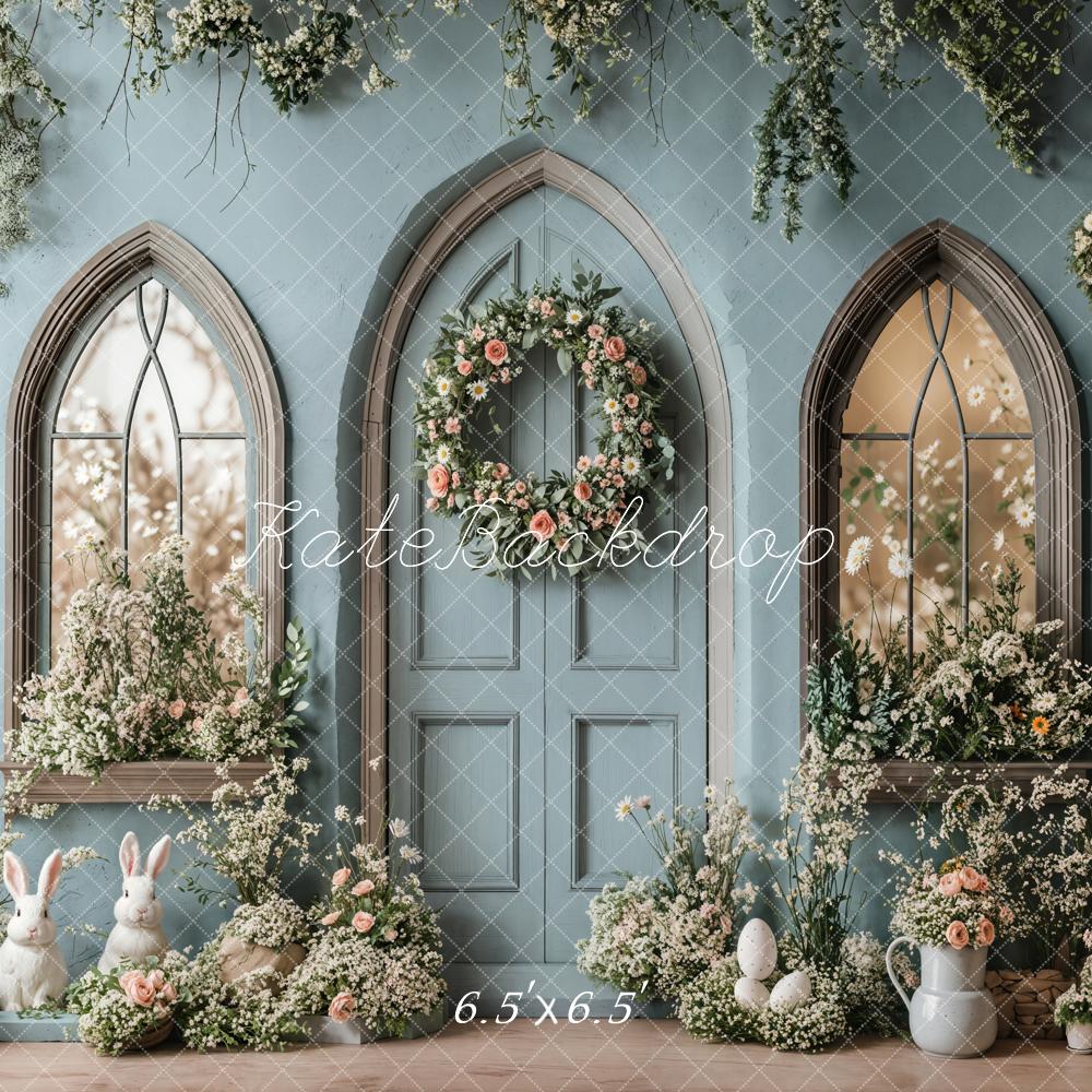 Kate Easter Bunny Floral Blue Door Backdrop Designed by Emetselch -UK