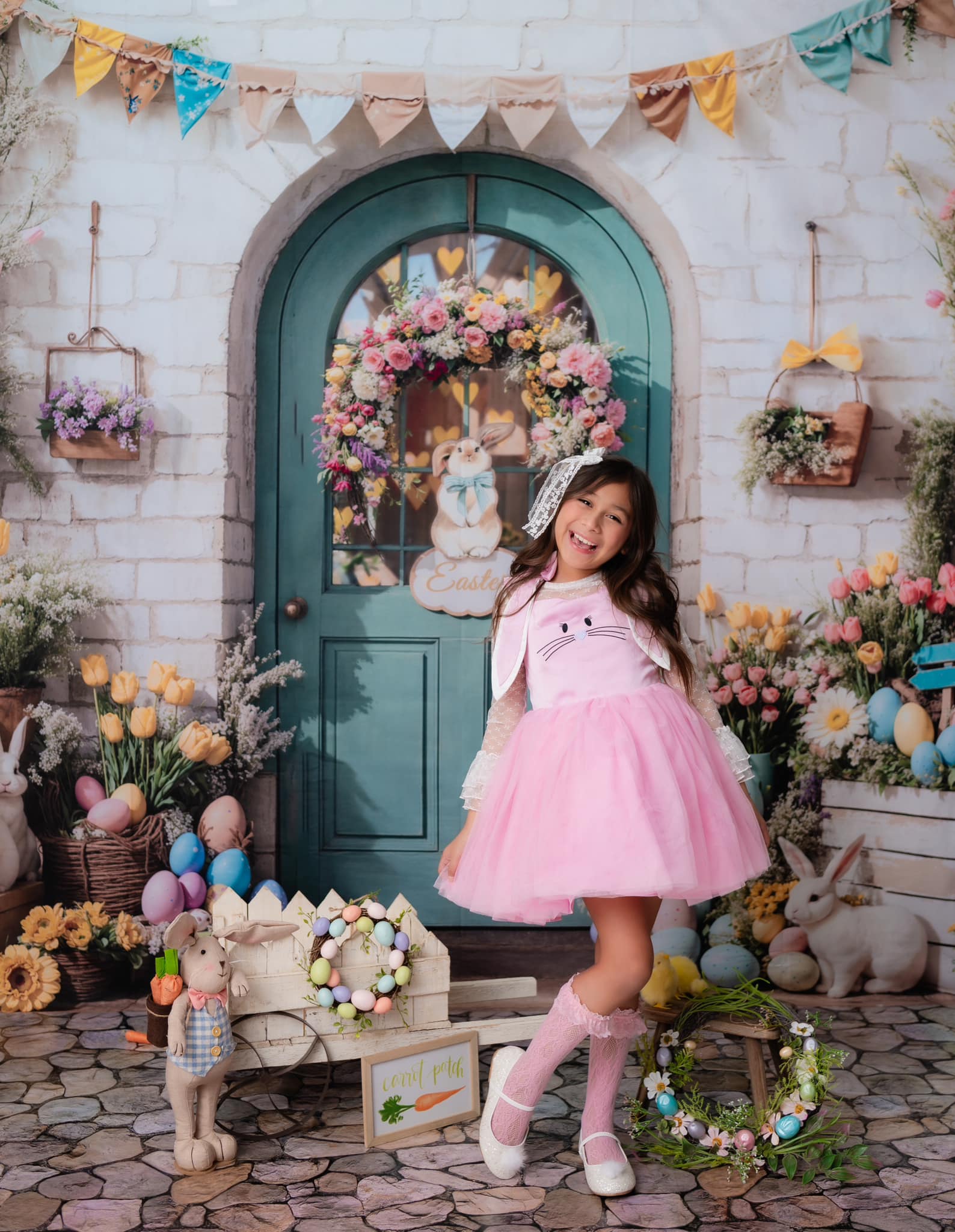 Kate Easter Bunny Floral Door Backdrop Designed by Emetselch -UK