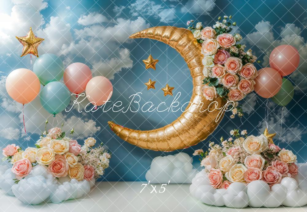 Kate Moon Stars Balloons Floral Sky Backdrop Designed by Emetselch